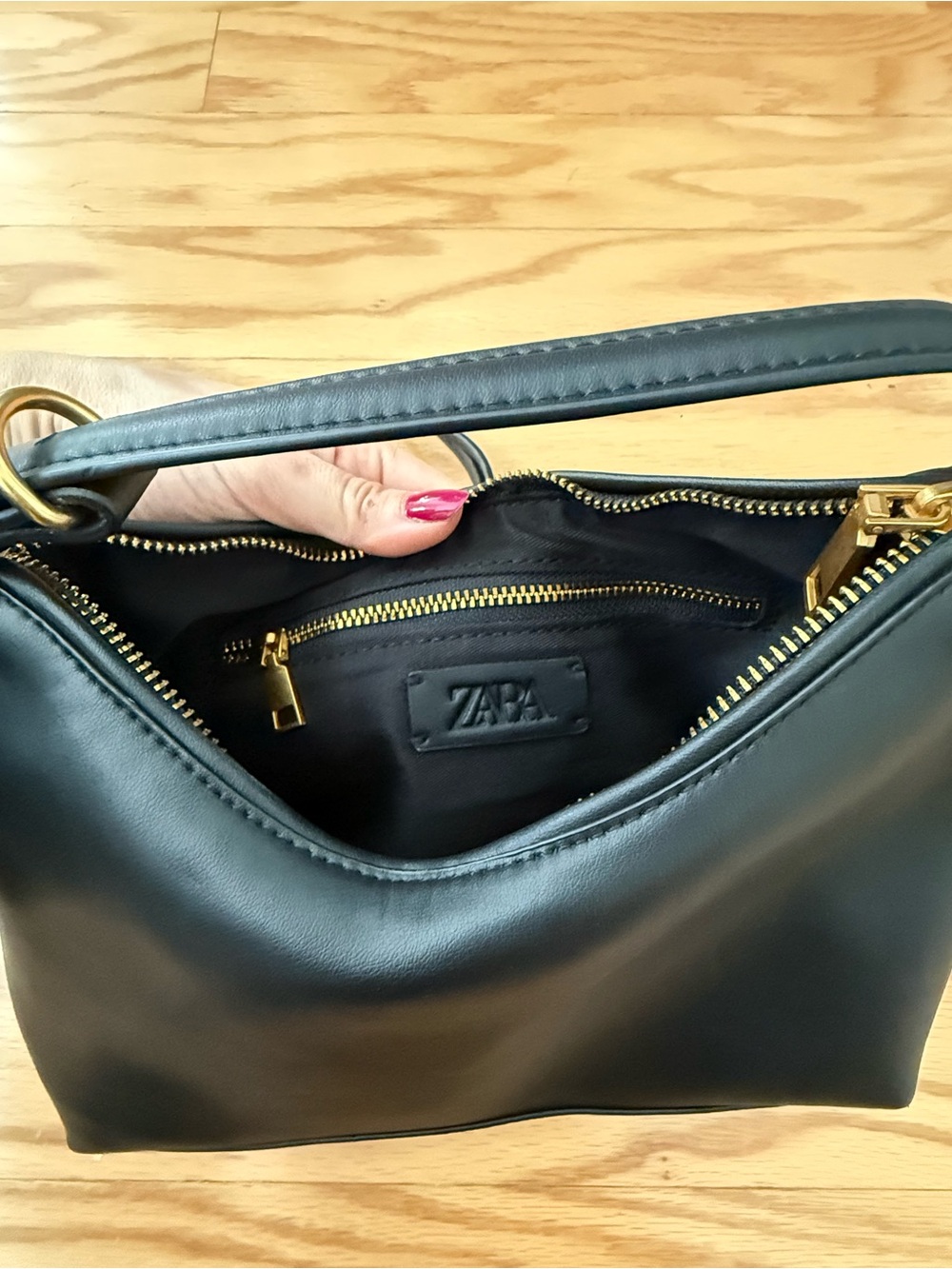 Zara Slouchy Vegan Leather Handbag with Gold Bead Accents - Picture 8 of 8